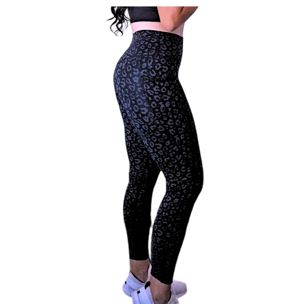 Black leopard leggings pilates yoga running – Belsize Activewear
